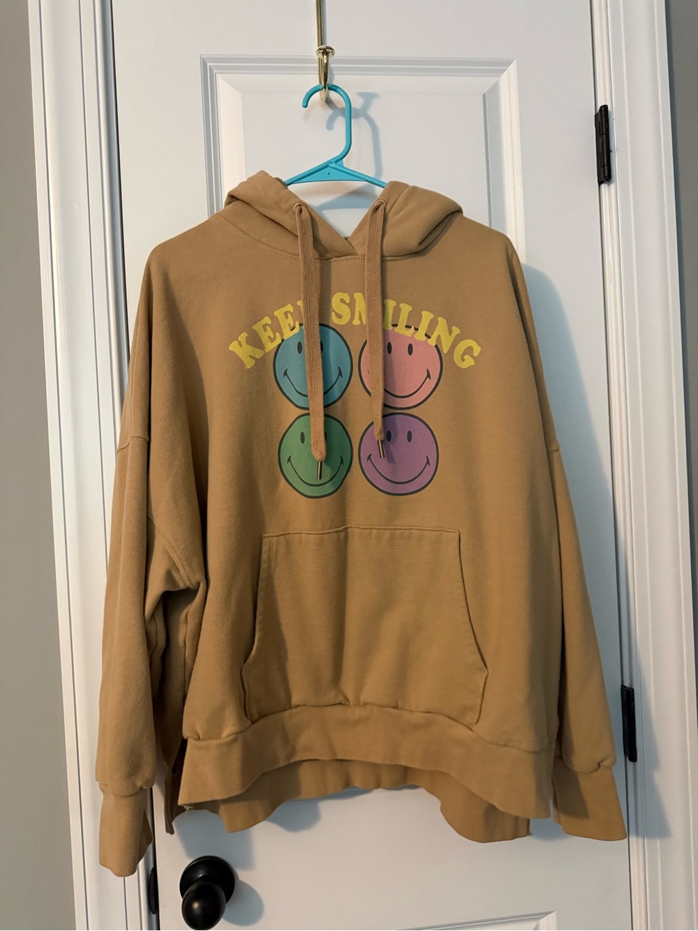 Keep Smiling Oversized Tan Hoodie Sweatshirt